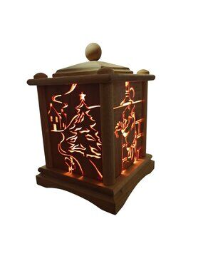 Vintage Rustic Wood Winter Holiday Lantern Cutout Christmas Designs Light-Up